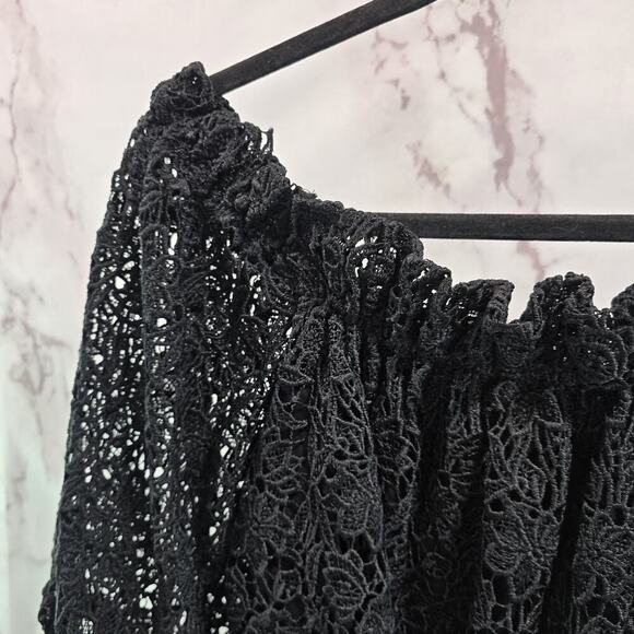 Maeve Shirt Womens XS Black Puff Sleeve Boho Crochet Cover Up Cutwork - Picture 2 of 11